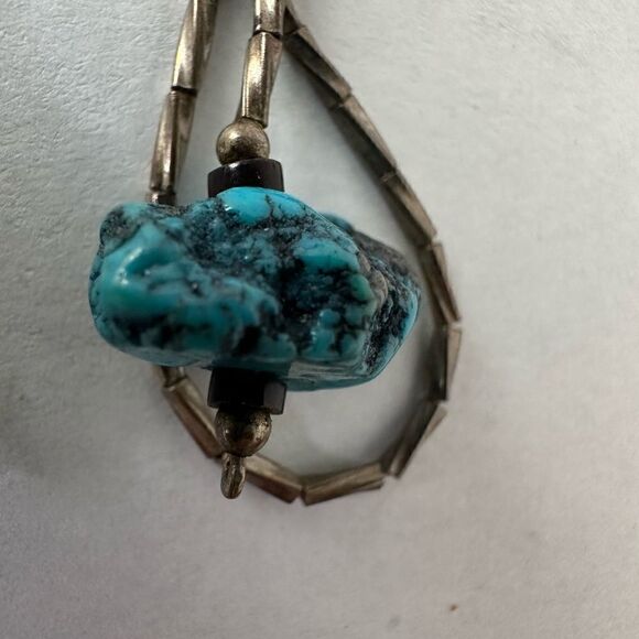 Vintage Sterling And Chunk Turquoise Earrings - Picture 2 of 6
